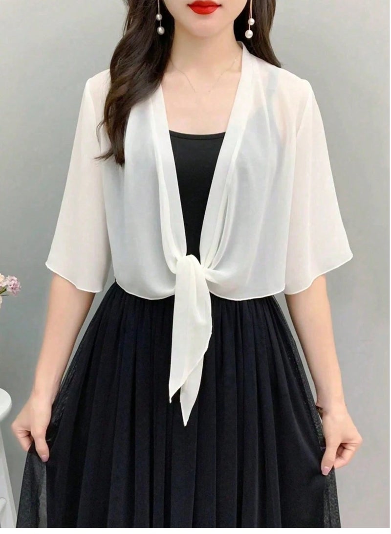 Shein 1pc Chiffon Shawl Cover Up For Women, Short Lightweight Shrug For Spring/Summer, Versatile Beach Cover Up, Sun Protection - Image 2